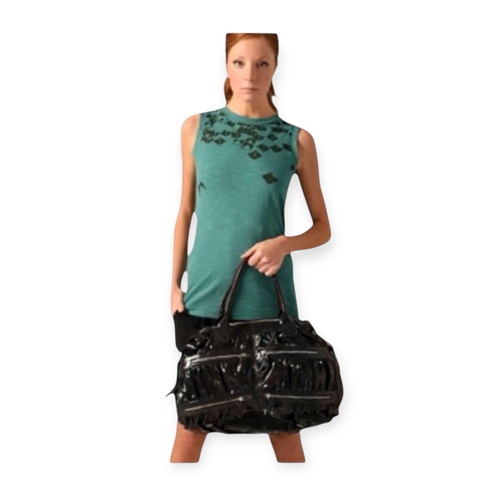 new Maria Bonita Extra ༄ Zip Pockets Leather Travel Bag ༄ Black Metallic Sheen - Picture 14 of 16